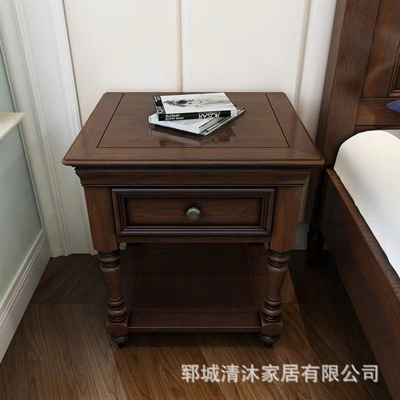 美式实木沙发边几卧室床边灯具柜木质床头柜红橡木家居展示整理柜