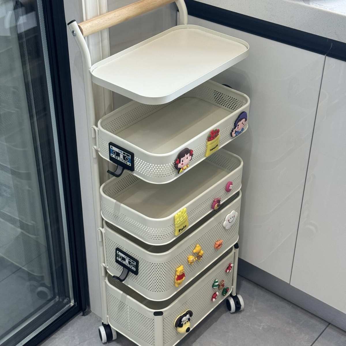 厨房置物架落地移动蔬菜零食旋转多层收纳柜冰箱侧超窄夹缝小推车