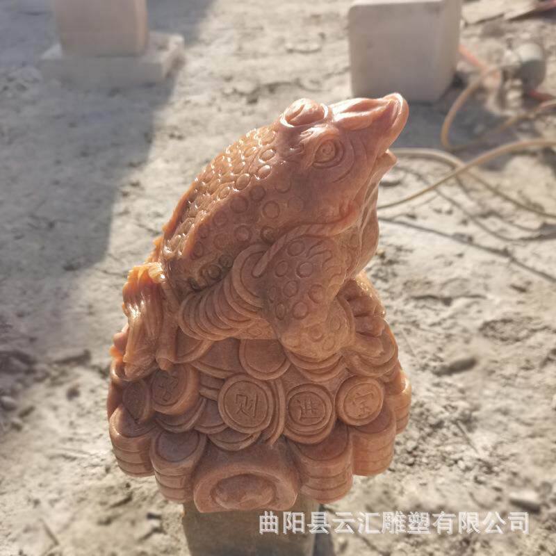 石雕汉白玉金蟾喷泉吐水三足金蝉大理石青蛙蛤蟆办公桌风水摆件