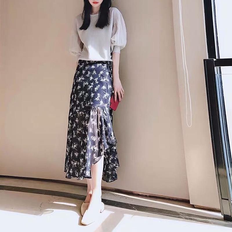 欧洲站碎花半身裙女小个子2026年夏季新款不规则包臀中长款鱼尾裙