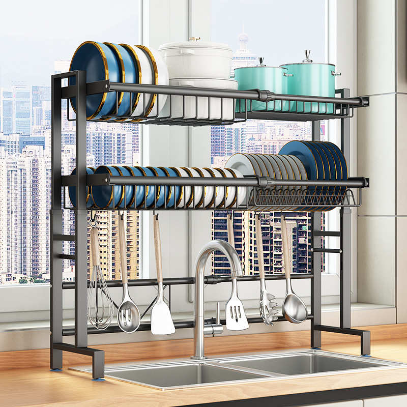 新款厨房水槽置物架伸缩放碗架沥水架水池上多功能碗碟收纳架支架