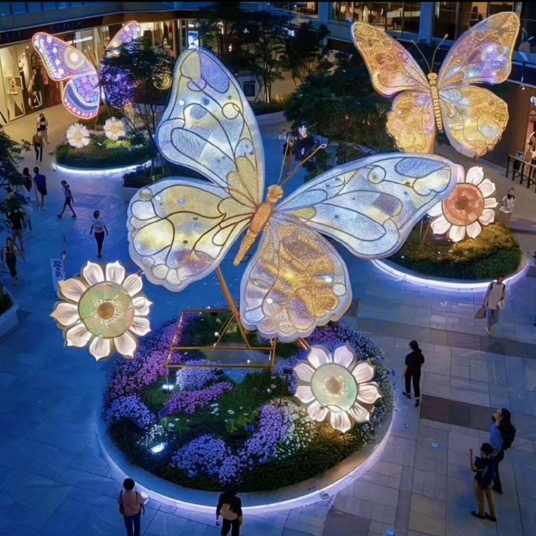 大型户外艺术灯光蝴蝶铁艺造型城市街道景区大型美陈布置夜景亮化