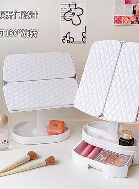 台台式桌面化妆镜带灯学e梳妆收纳tb-72681家用折叠生宿舍ld补光