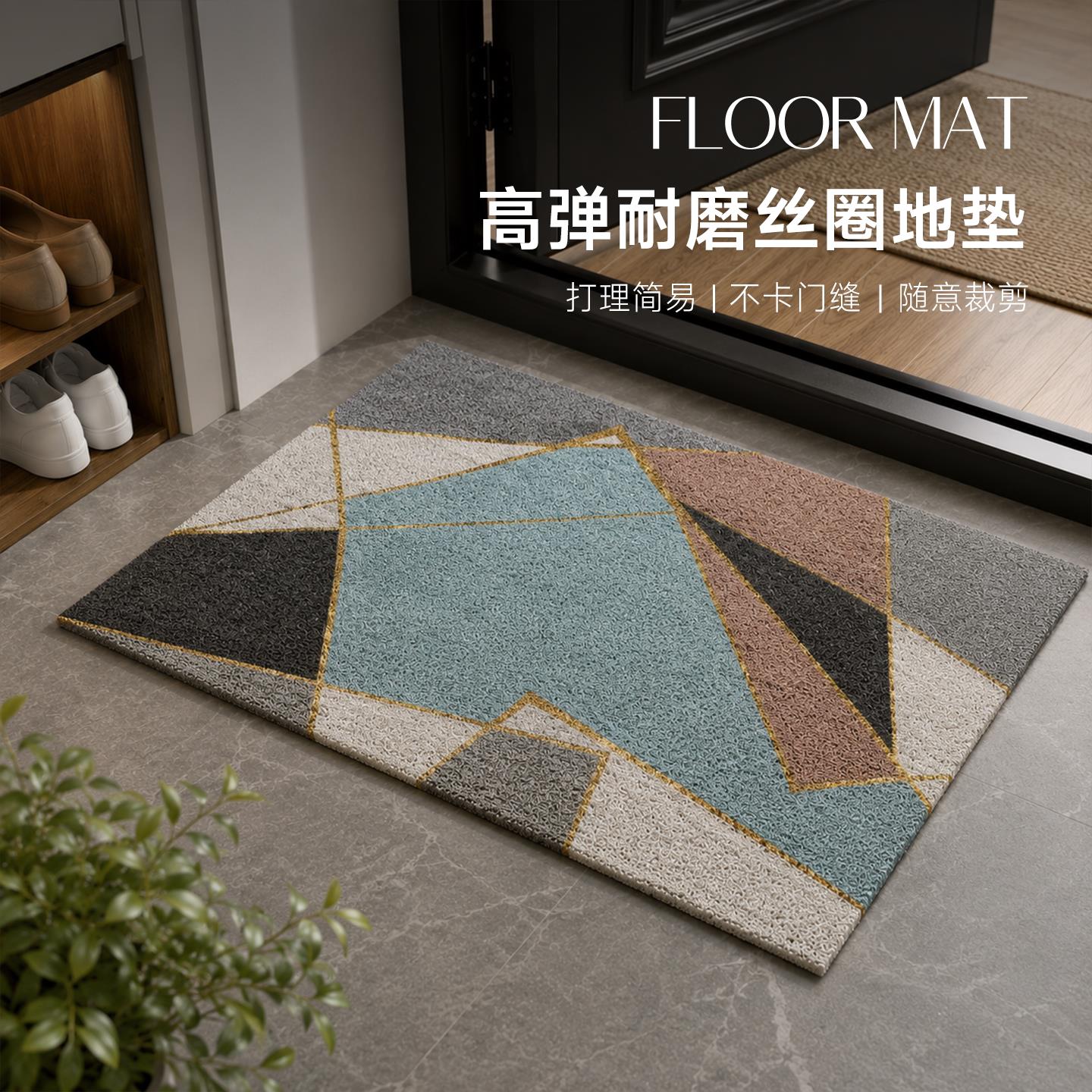 北欧简约丝圈进门pvc脚垫玄关入户门地垫家用门厅可裁剪防滑地毯