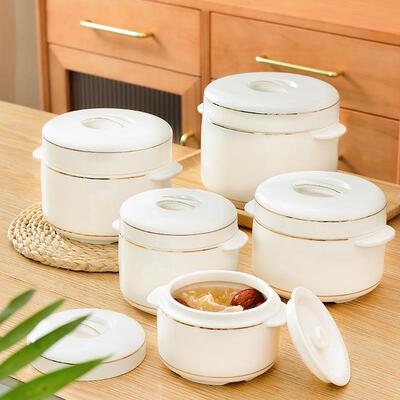 矮胖炖盅陶瓷隔水炖锅蒸蛋炖罐带盖子双盖汤盅家用燕窝大小内胆蒸