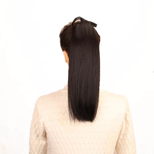 新款真发马尾女假发中长绑带短款直发式红辫子全网真人发丝高马尾