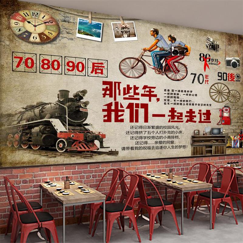 80年代怀旧墙面装饰复古海报墙贴餐饮店墙纸贴画饭店贴画壁画贴纸