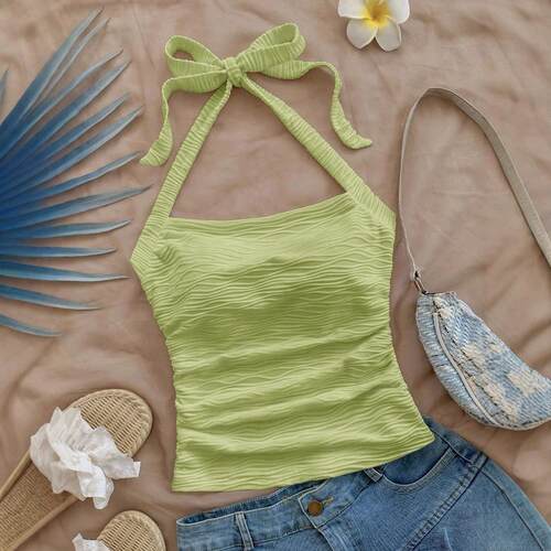 Women'S Plain Halter Top Casual Sleeveless Basic Slim Fit