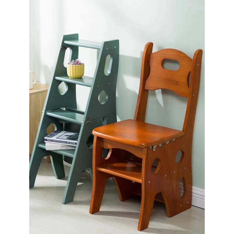 全实木橡胶木家用梯凳多功能可折叠室内梯椅两用登高四步楼梯椅子