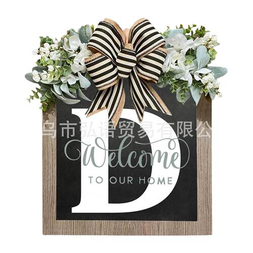 跨境Last Name Year Round Front Door Wreath26字母蝴蝶门牌装饰