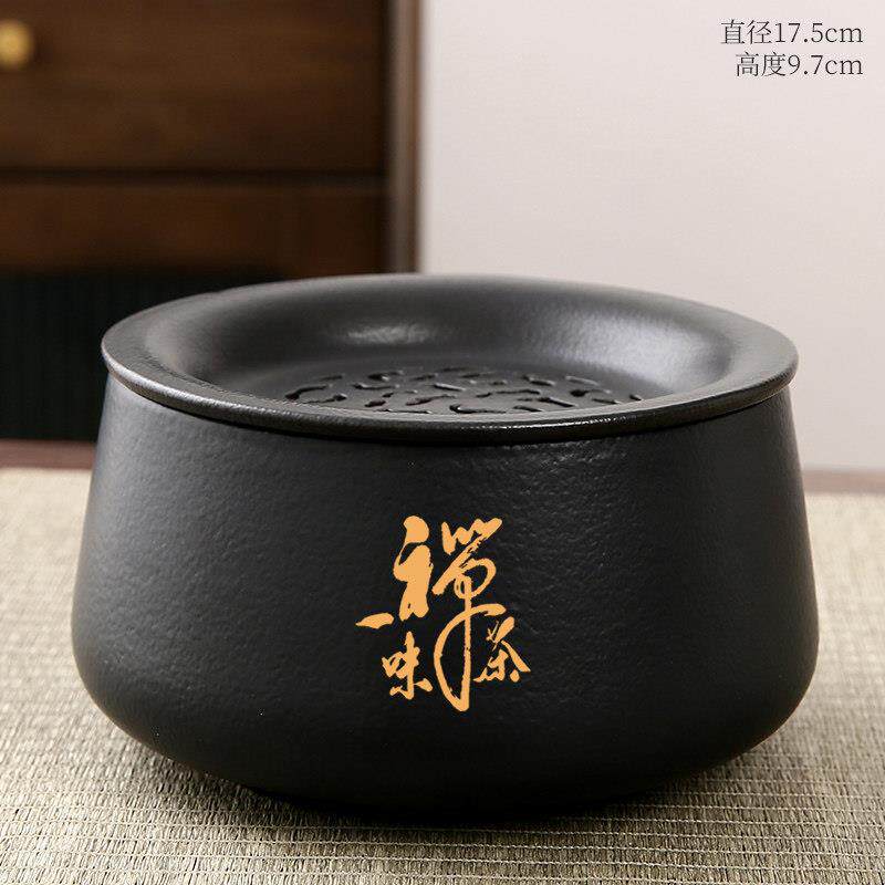 建水陶瓷茶渣缸茶洗带盖子配件茶杯收纳碗功夫茶具大水孟废水桶家