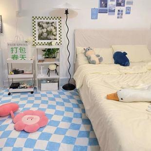 新款 少床 I棋NS扭曲地盘格毯中古客厅卧室女拍照背景毯卧室紫色格