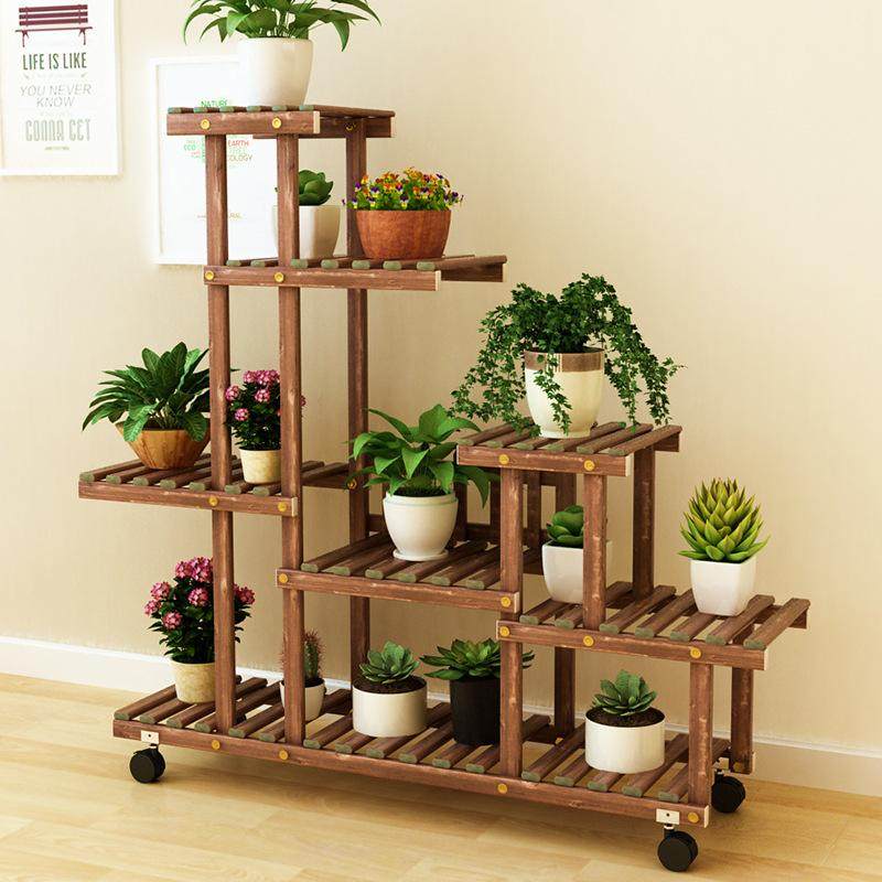 多肉花盆花架子简约实木质多层落地面室内阳台客厅特价置物架