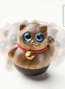 黑檀木猫咪摆件把玩铃铛可爱小猫手工迷你桌面系创意简约礼物
