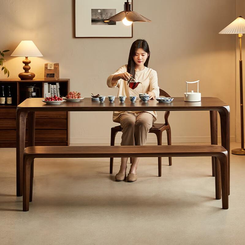 北美黑胡桃木餐桌椅实木长方形复古客厅家用原木榫卯茶桌书桌一体