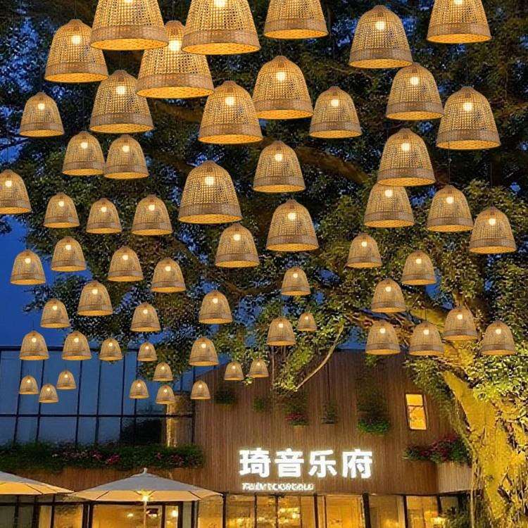 竹编吊灯户外防水庭院花园别墅露台民宿小院露营餐厅室外防水吊灯