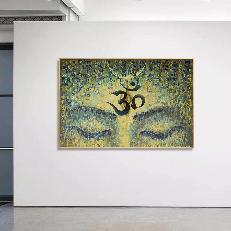 瑜伽室墙壁装饰画东南亚风格印度禅宗佛像横挂画瑜伽室背景壁画