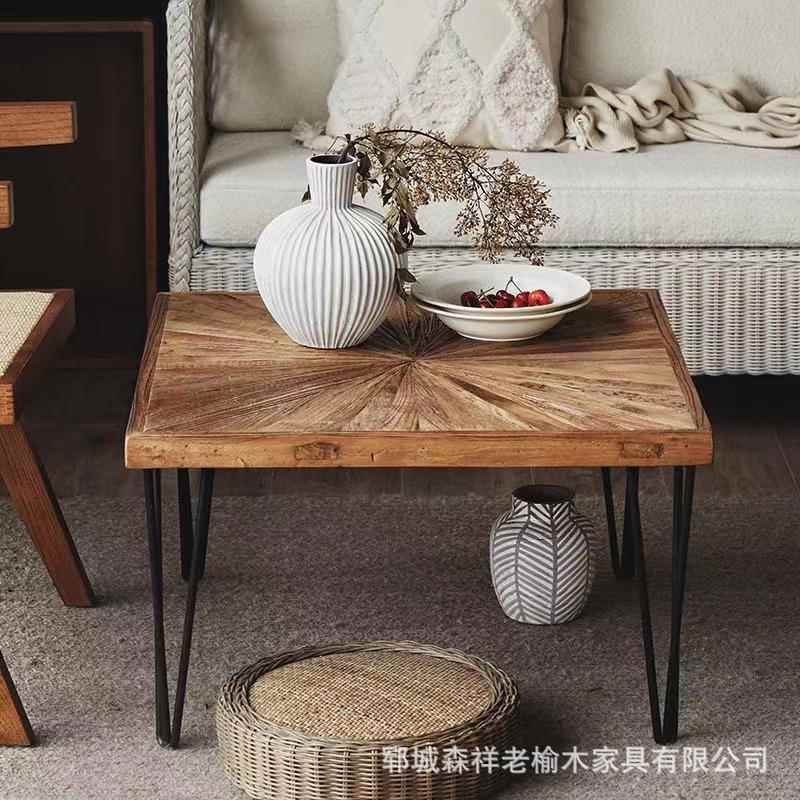复古铁艺茶几老TKH木现代家用极简榆实几木桌子新形中式长方桌茶