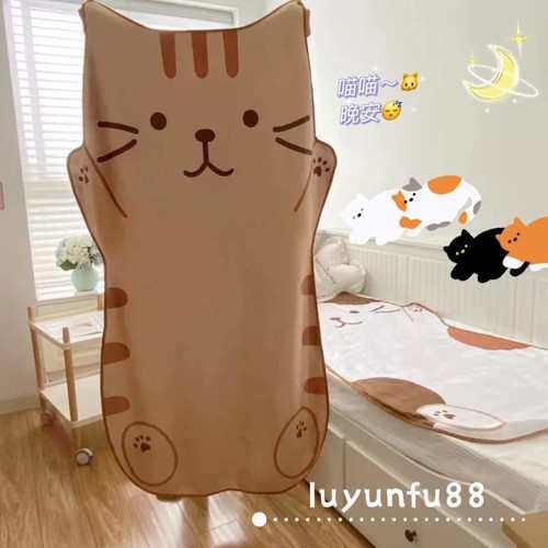 包邮】日系可爱猫咪法兰绒毛毯卡通儿童被子午睡毯学生宿舍空调毯