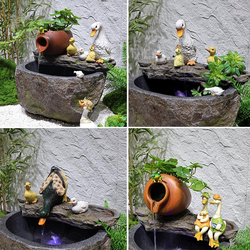 中式树脂陶罐庭院石臼循环过滤摆件鱼池水缸古法养鱼流水造景装饰