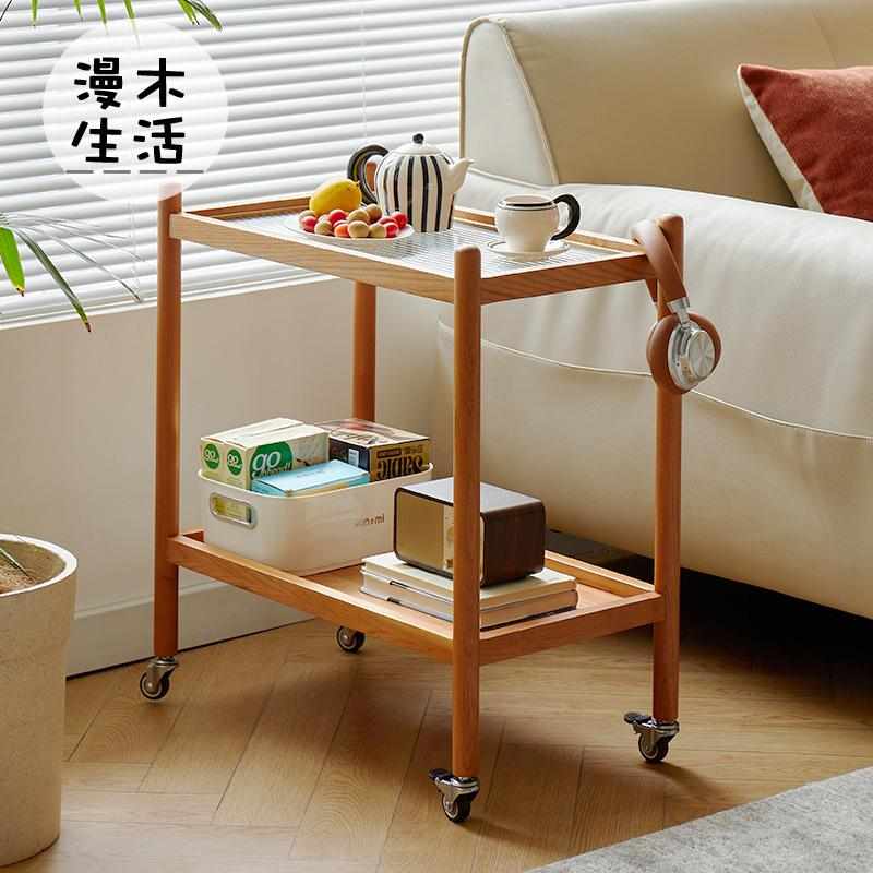 漫木实木小推车边几北欧日式可移动樱桃木小户型茶水沙发边桌角几