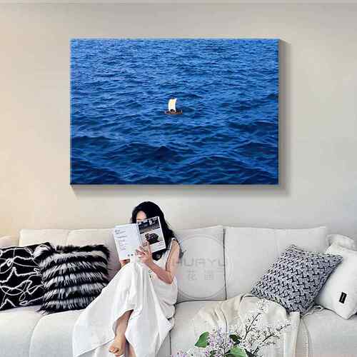 一帆风背靠大海顺蓝色大海客装饰画厅画现代简约沙发景墙克莱因蓝