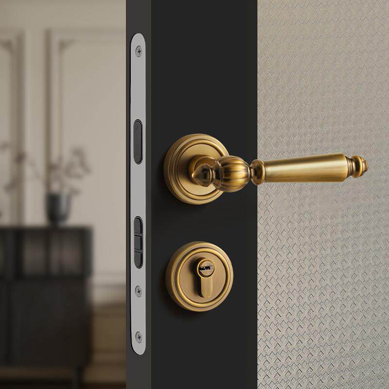 法式覆古卧室门锁室内房间木门房门锁磁吸静音家用古铜色门把手