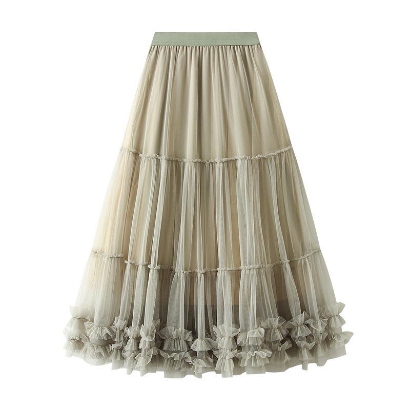 skirt mesh long waist high skirt tulle fairy fluffy swing