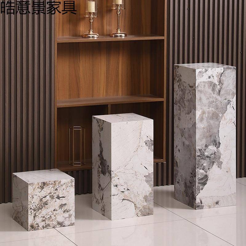 岩板花架玄关落地摆件底座客厅电视柜旁轻奢雕塑展示台大理石方柱