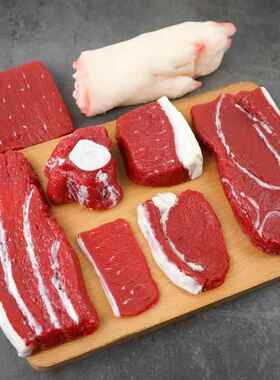 彷真新鲜牛肉生猪肉模型假猪蹄猪肝猪心肉片排骨牛腩猪舌头道具