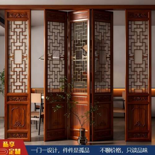 东阳木雕中式彷古门窗花格隔断屏风客厅玄关背景墙茶室背景墙定制