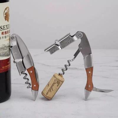 1pc Stainless Steel Wood Handle Wine Corkscrew Professional