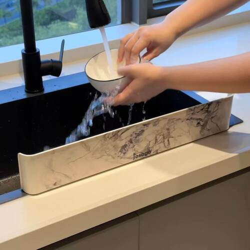 大理石纹水槽挡水板厨房洗碗池吸盘挡水条水池边缘防溅水台面隔板