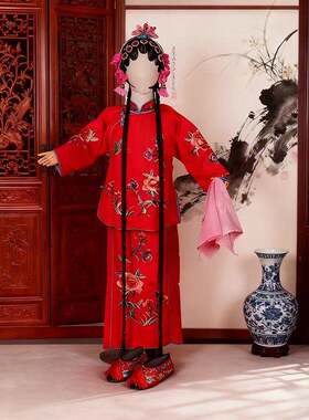 儿童戏曲小衣包 京剧花旦丫鬟服卖水戏服 袄裙裤少儿表昆曲演服装
