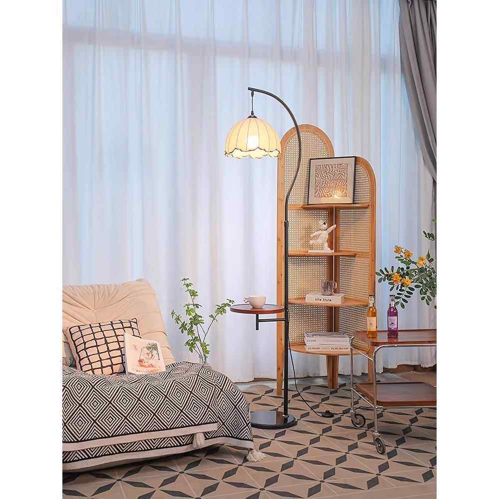 客厅氛围置物架落地灯沙发旁装饰卧室床头柜一体书房中古风钓鱼灯