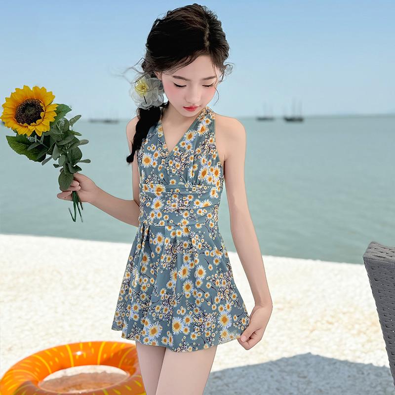 英国Next Kiss女童泳衣夏季2025新款碎花连身游泳衣儿童保守泳装