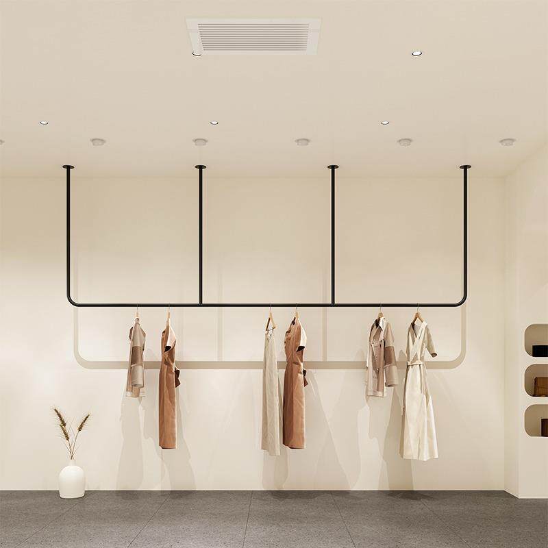 服装店展示架黑色吊顶吊架悬挂衣架婚纱店女装店挂衣架U型吊挂杆