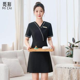足疗沐足按摩女技师服柔式连衣裙显瘦气质高端美容院美容师工作服