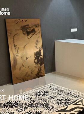 现代侘寂风手绘油画中古风肌理画小众艺术玄关餐厅装饰画客厅挂画