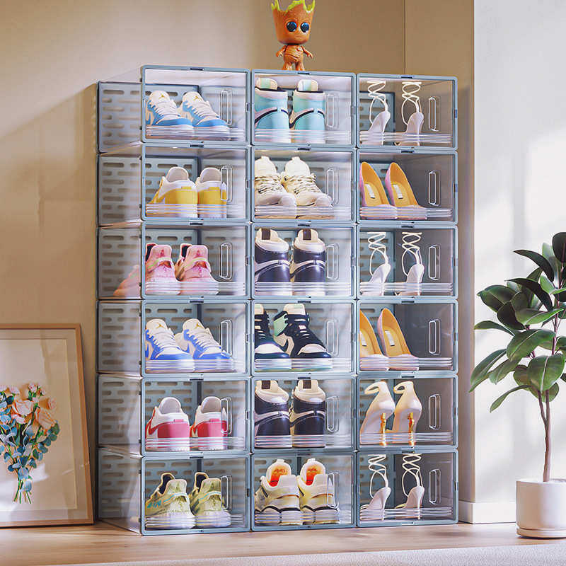 透明塑料鞋盒加厚鞋子收纳盒防尘可组合可折叠鞋盒鞋柜现货批唐延