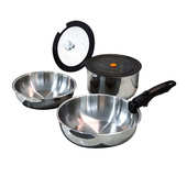 户外锅具不锈钢炒锅便携式 可拆卸手柄锅4件套露营炊具套锅