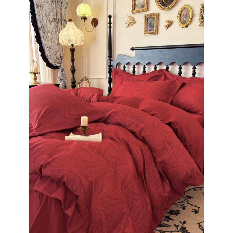 高级套红床上用品高档四件结婚美式100床单复古感色新婚婚庆被套