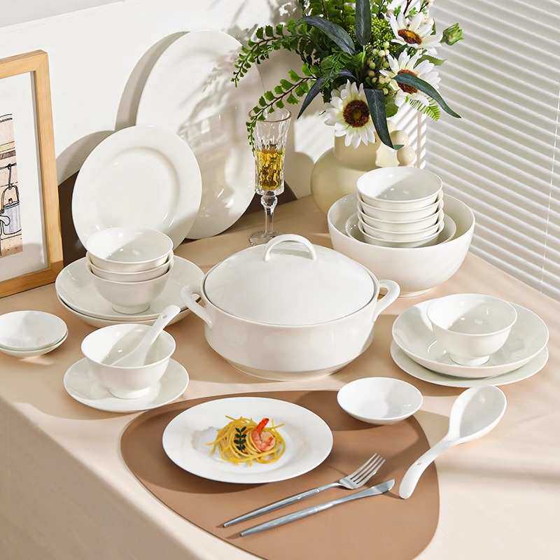 陶瓷餐具感釉新款盘子碗碟碗盘饭碗套装纯白下骨瓷彩2024高级家用