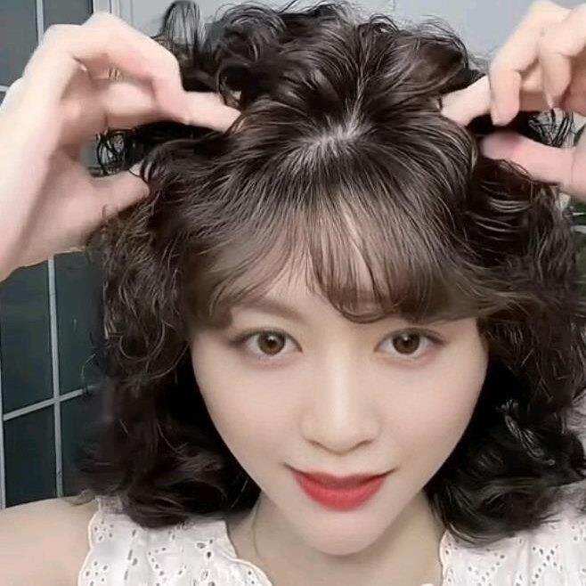中老年假发卷发片头顶补发片女遮盖白发片补发片羊毛卷妈妈假发片