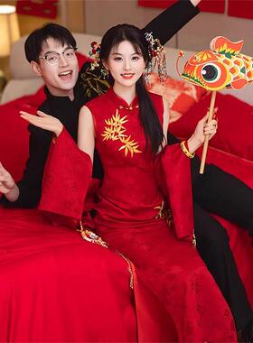 新中式敬酒服旗袍2026新款结婚法式高级感红色新娘订婚晚礼服裙女