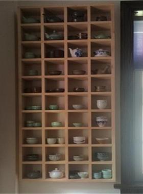 实木格子16555架壶展示架置物架隔板意挂墙墙创面搁板、壁茶架搁