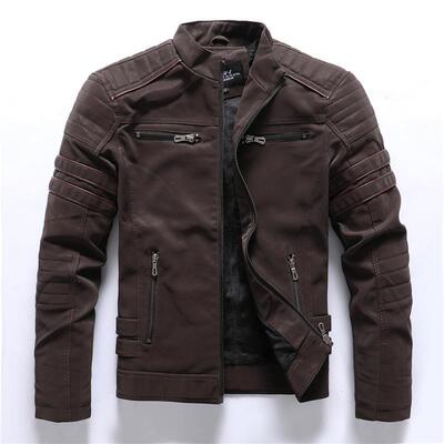 Men's leather jacket, leather jacket, motorcycle splicing