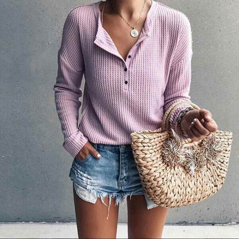 Version Sweater Knitted Top Womens Sleeve Long V-neck