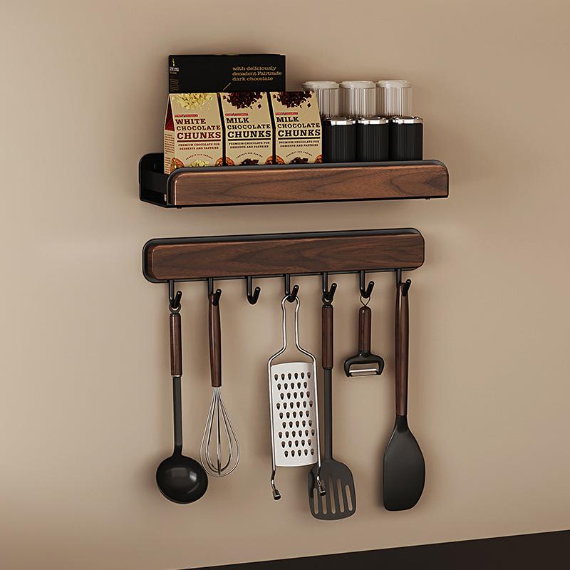 新款胡桃木调料架套装架套装免打孔家用厨房调料置物架实木收纳架