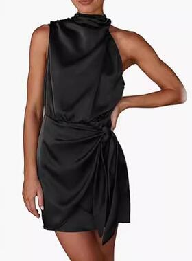 Cocktail Stand Womens Satin Party Tie Dress Formal Short